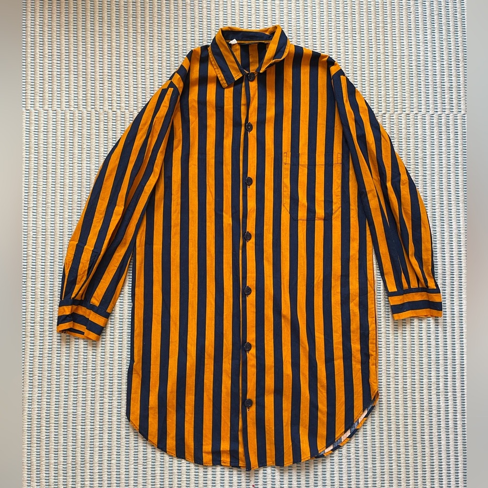 Vintage Bonsoir orange and dark blue long button-down shirt